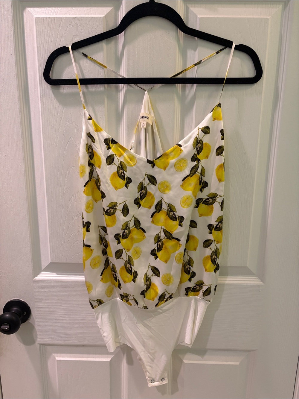 L'AGENCE White Lemon-Print Satin Camisole Bodysuit